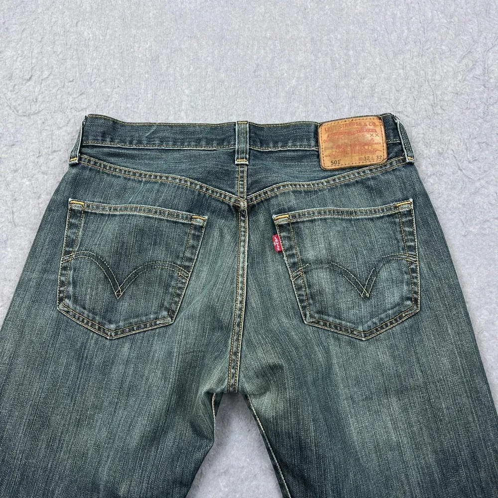 Levis 501 Jeans Men's 32x32 Blue Dark Wash Denim Button Fly Straight Leg Red Tab